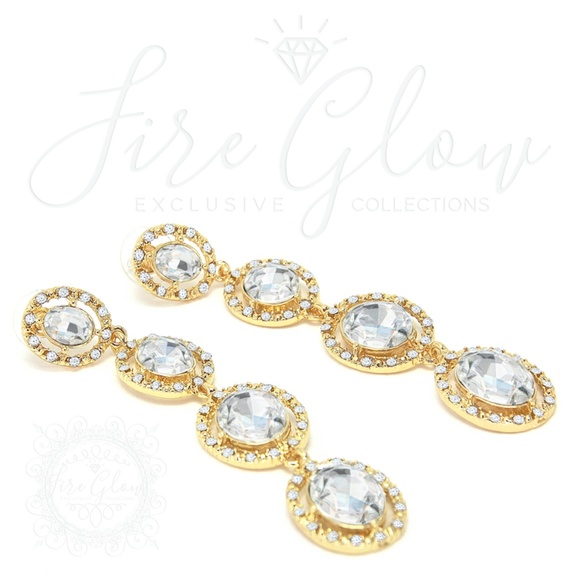 Gold Tiered Gem and Stud Dangling Earrings - Picture 3 of 8